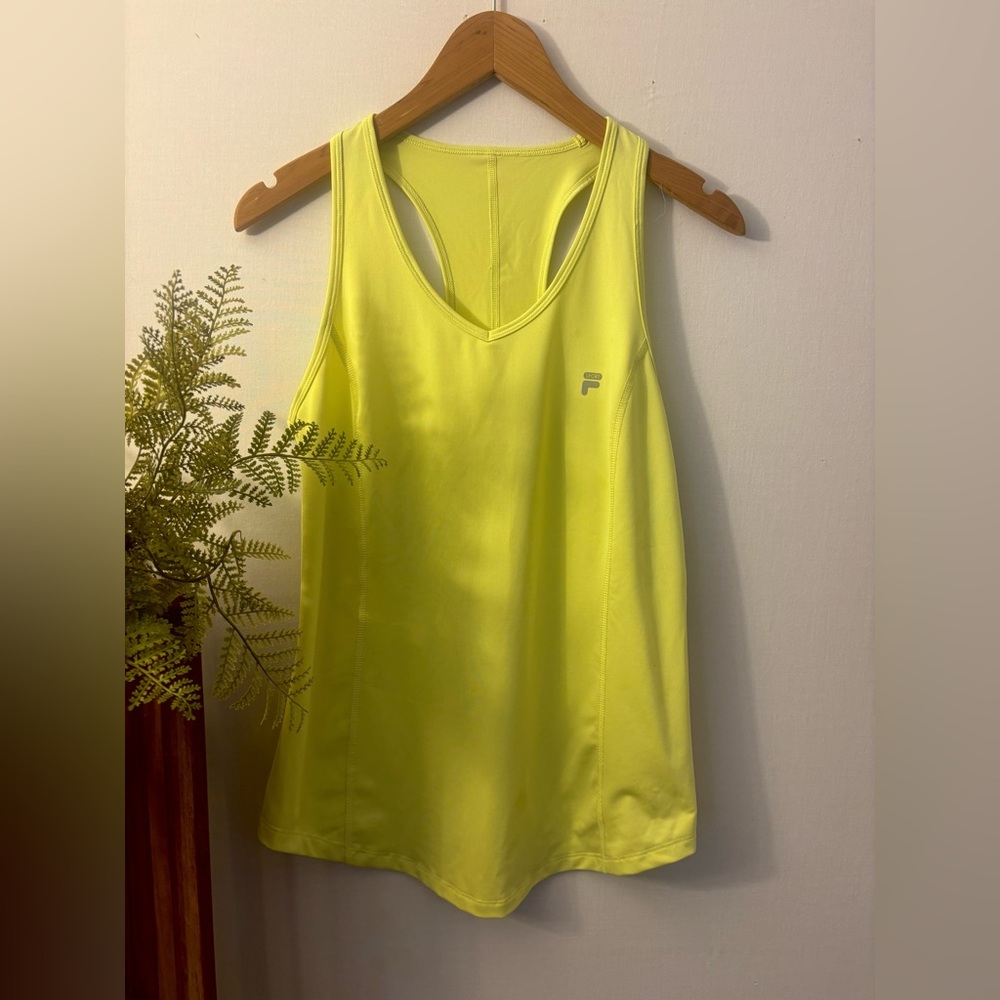 Fila Neon Yellow Racerback Workout Tank Top Racerback Small V Neck Stretch